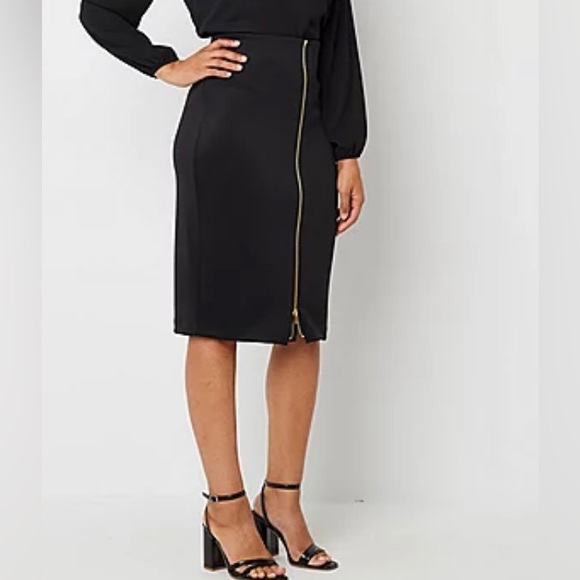 Bold Elements Black Midi Pencil Skirt Front Zipper - Picture 2 of 3